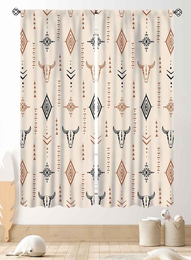 TKUYO Western Curtains, Rustic Retro Aztec Bull Skull Southwest Tribal Ethnic Farmhouse Rural County Cowboy Boho Beige Western Window Drape Treatments for Bedroom Living Room Kitchen, 42"x45" Inch - Image 1
